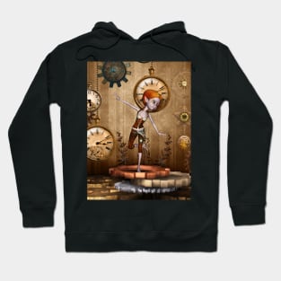 Cute little steampunk girl with clocks and gears Hoodie